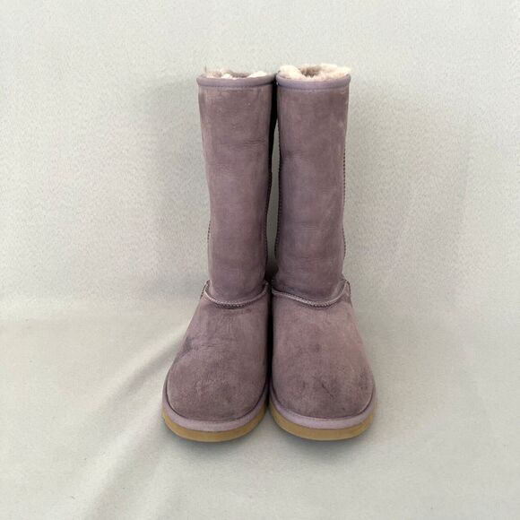 Womens UGG Boots Classic Tall Purple Sheepskin Suede Wool Boho Malibu Sz 6 Fits7 - Picture 5 of 16